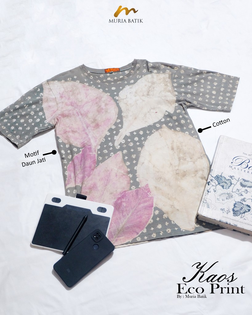 Kaos Ecoprint batik pastel sage